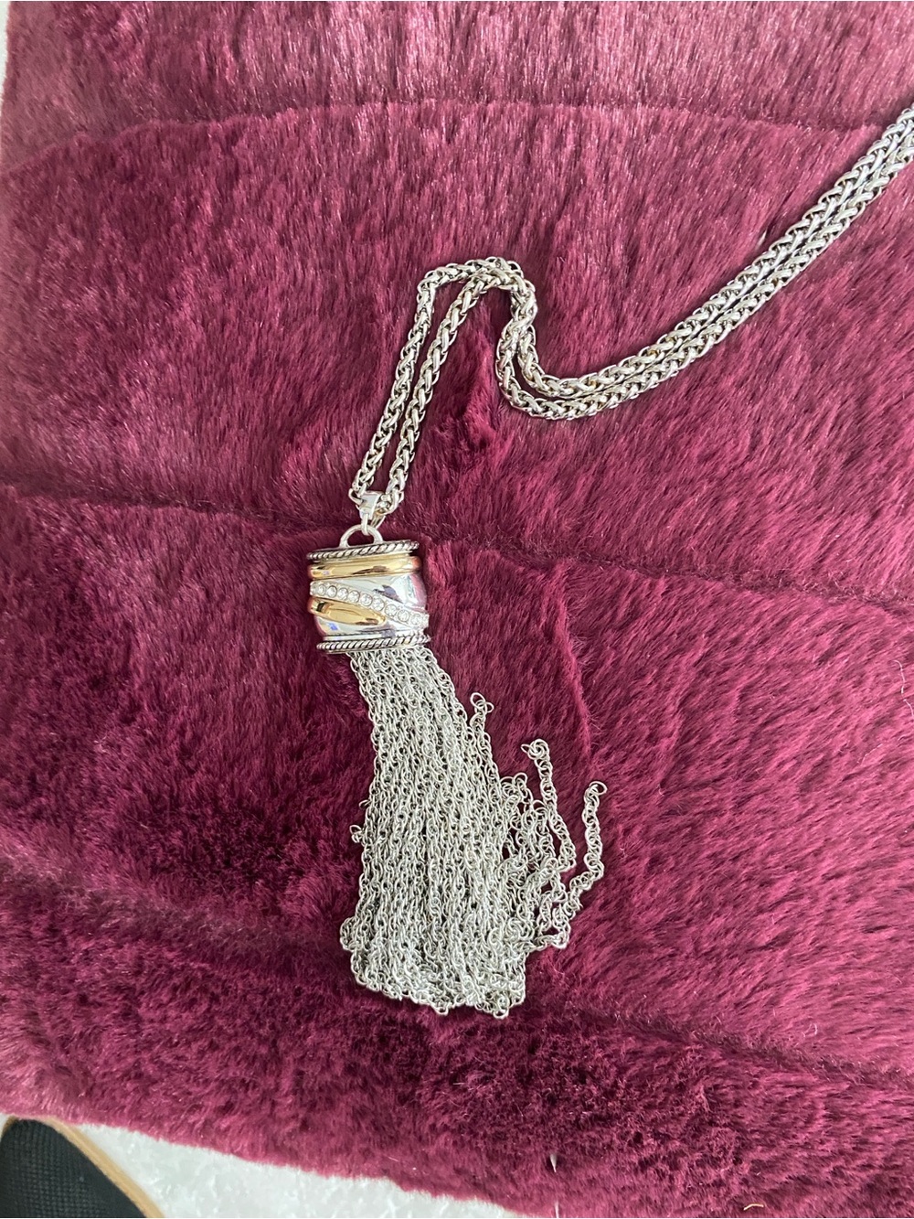 Silver and Gold-Tone Multi-Chain Tassel Pendant Necklace - Women's Jewelry